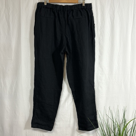 Garnet Hill linen Sz Large Cropped Wide Leg Linen Pants Pockets Elastic Waist - Picture 8 of 9